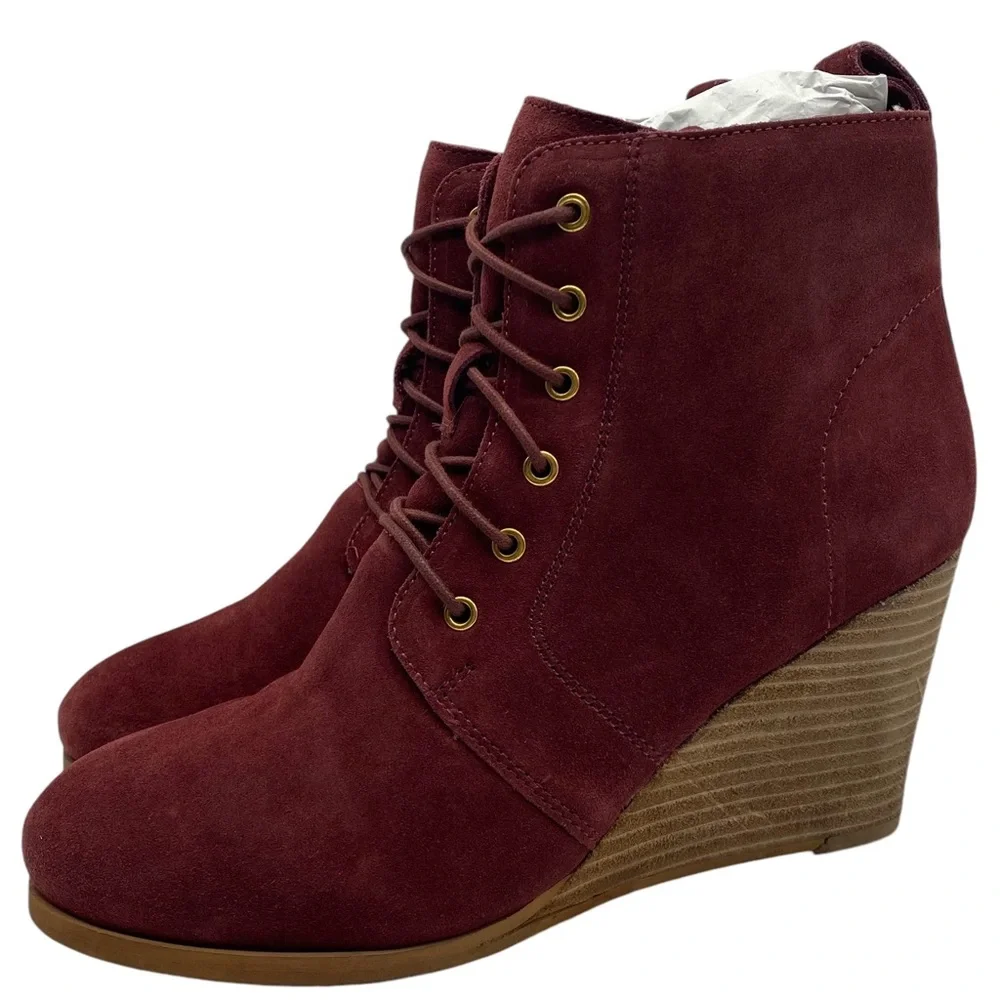Diba Womens Shoes Blake Boots Burgundy Suede Leather Lace Up Wedge Booties New